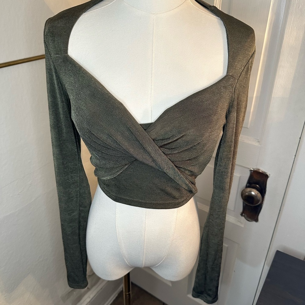 Mable Elegant Olive Green Long Sleeve Wrap Top
